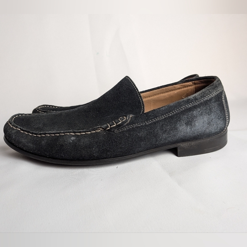 JOHNTSON & MURPHY Suede Blue Leather Loafer Flat Men Shoes Size 9 Slip On - Picture 4 of 10